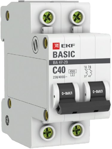 Выключатель автоматический EKF Basic ВА47-29 2п 40А C 4.5кА картинка
